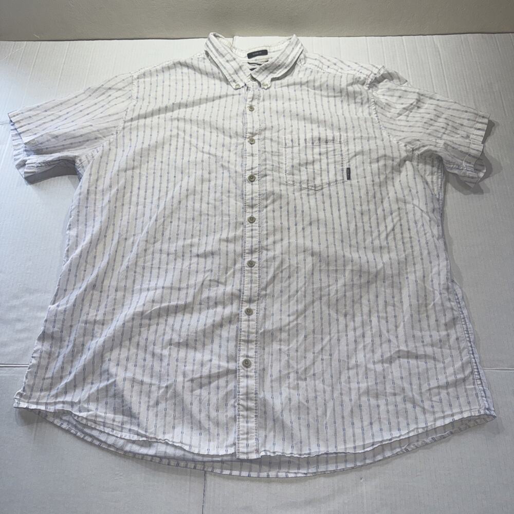 Eddie Bauer White Button-Down Short Sleeve Shirt with Thin Stripes